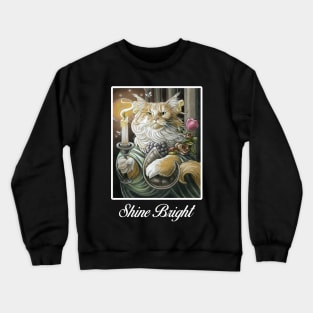 Candle Light Cat - Shine Bright Quote - White Outlined Version Crewneck Sweatshirt